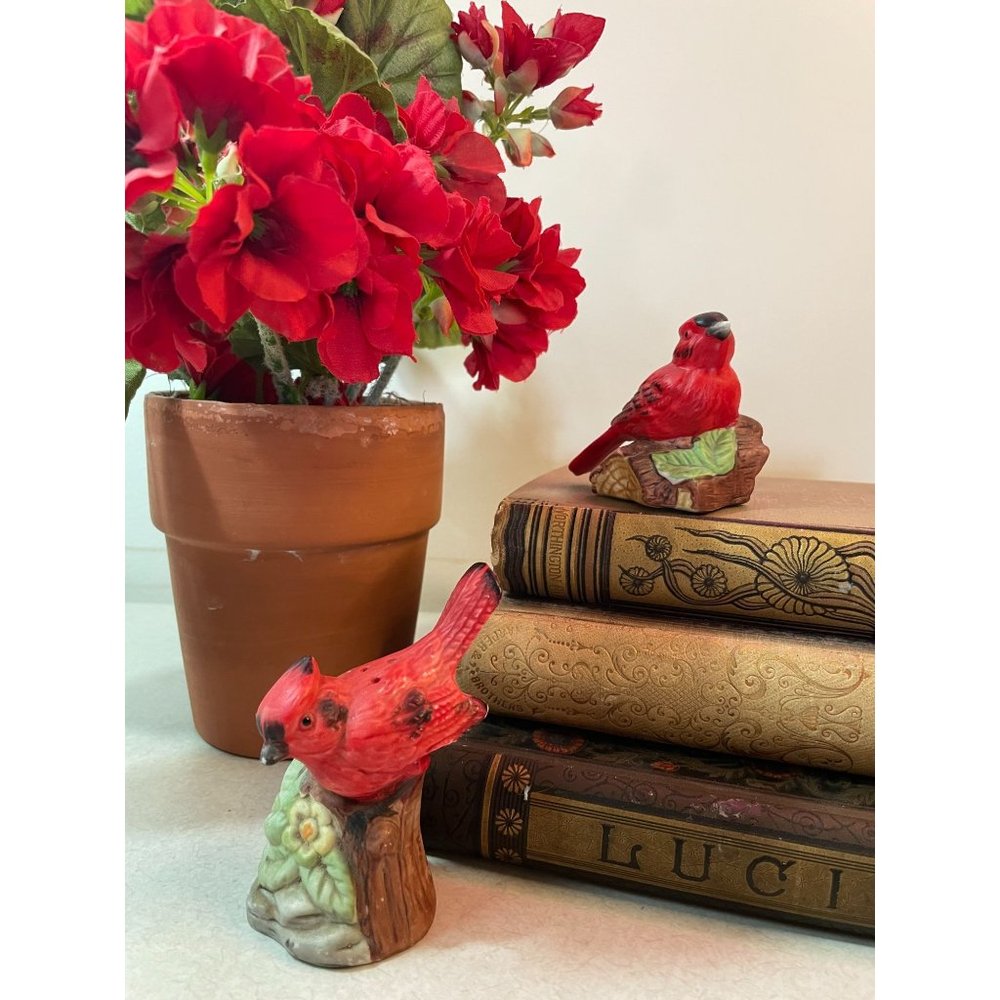 Vintage Bisque Porcelain Cardinal Salt & Pepper Shaker Set
